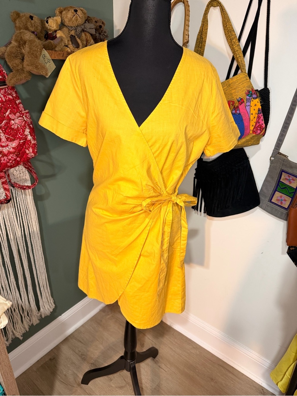 The Drop x Paola Alberdi NWT Yellow Wrap Dress 100% Cotton Size Small Womens